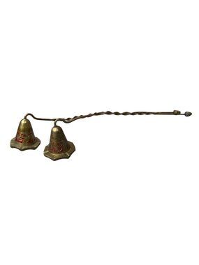 Vintage Champeve Set Of Brass Candle Snuffers Twisted Handle Red Etched Lot of 2